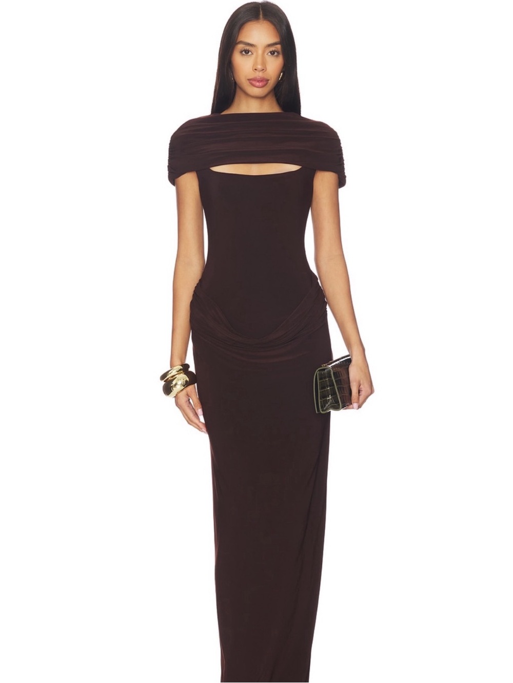 Lovers + Friends Selene Chocolate Brown Gown Maxi Dress
